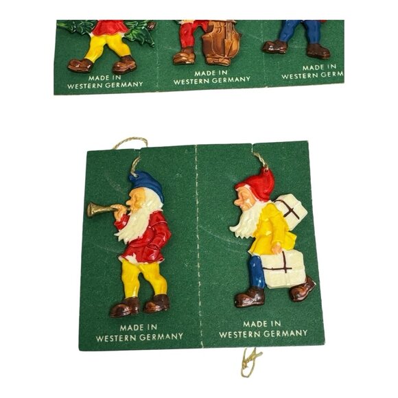 5 Vintage Hand Painted Western Germany Dwarfs Christmas Ornaments W/ Green Tags - Picture 2 of 5